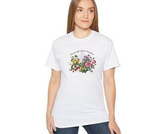 Praises for God's Creation Unisex Cotton Tee | Pierre-Joseph Redouté Style Botanical Illustration | Faith-Based Christian Clothing & Gifts
