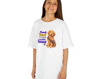 Golden Retriever Puppy Graphic Tee | Thank God for Giving Me This Talent Kids T-Shirt | Christian Youth T-Shirt | Dog Lover Gifts
