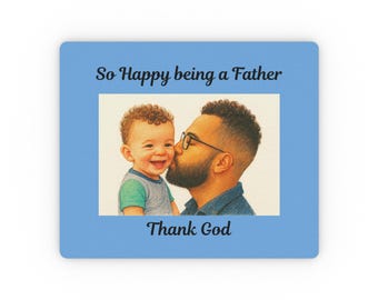 Father's Day Gift Personalized Blue Mouse Pad | Art Portrait - "So Happy being a Father" "Thank God" Christian Gift & Desk Accessory