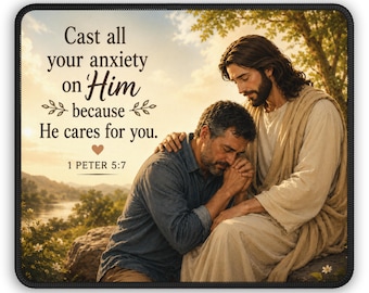 Cast All Your Anxiety On Him Mouse Pad - Christian Gift for Father's Day | 1 Peter 5:7 Pray to Jesus | Christian Scripture Desk Accessory
