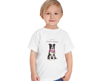 Christian Toddler Tee "Gifted by God's Grace" | Border Collie Shepherd Dog Agility Award | Watercolor Painting Style Cute Puppy T-Shirt