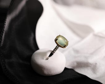 Prehnitring: Sterlingsilver, 14k guld Vermeil, smycken med helande kristaller