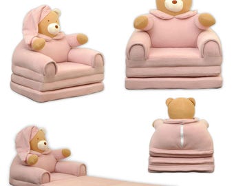 Portable Teddy Bear Child Seat and Bed, Fleece-Filled, 3-Tier Folding Chair