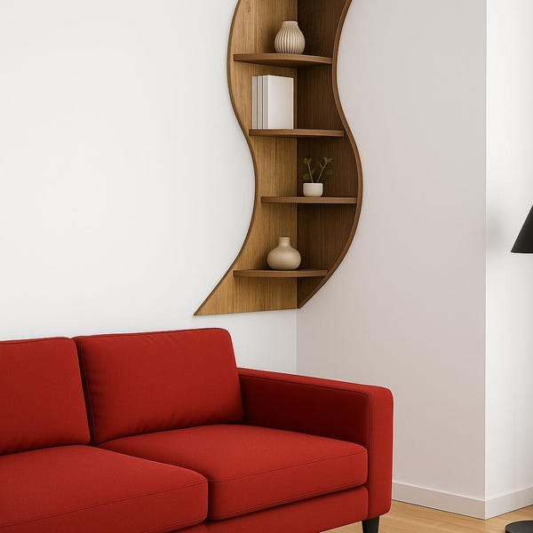 Dekoratives Yin-Yang-Eckregal aus Holz