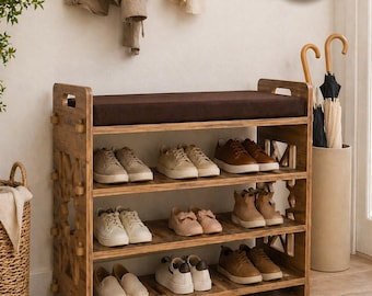 Banco zapatero decorativo con asiento y 3 estantes