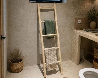 Rustikale Handtuchleiter aus Holz, dekorative Badezimmerleiter, handgefertigter Handtuchhalter