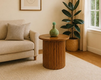 Round Walnut Side Table, Handmade Solid Wood Pedestal Table, Modern Accent End Table, Small Coffee Table, Minimalist Living Room Furniture
