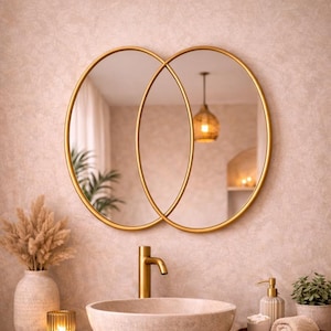 Double Ring Brass Mirror, Overlapping Gold Mirror, Modern Moroccan Wall Mirror, Bathroom Vanity Mirror, Minimalist Boho Decor