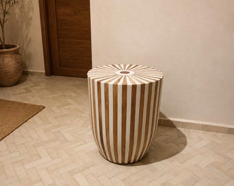 Handmade Moroccan Solid Wood Side Table, Round Accent End Table, Elegant Natural Decor