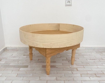 Handmade Round Wooden Side Table, Rustic Moroccan Accent Table, Solid Wood Pedestal Table