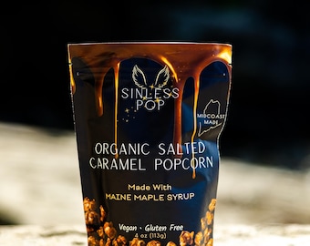 5 Pack- Sinless Pop Original Salted Caramel Popcorn- Organic, Vegan, Gluten Free, Plastic-Free, Compostable