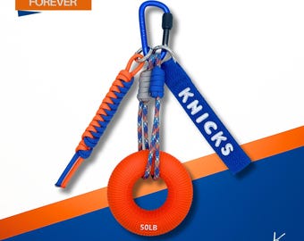 Knicks Fan Grip Training Keychain,  Handmade Knicks Gift, New York Basketball Bag Charm, Orange Blue Game Day Accessory, Father's Day Gift
