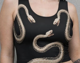 Top corto con serpente, maglietta con design Medusa, top da donna con vipera