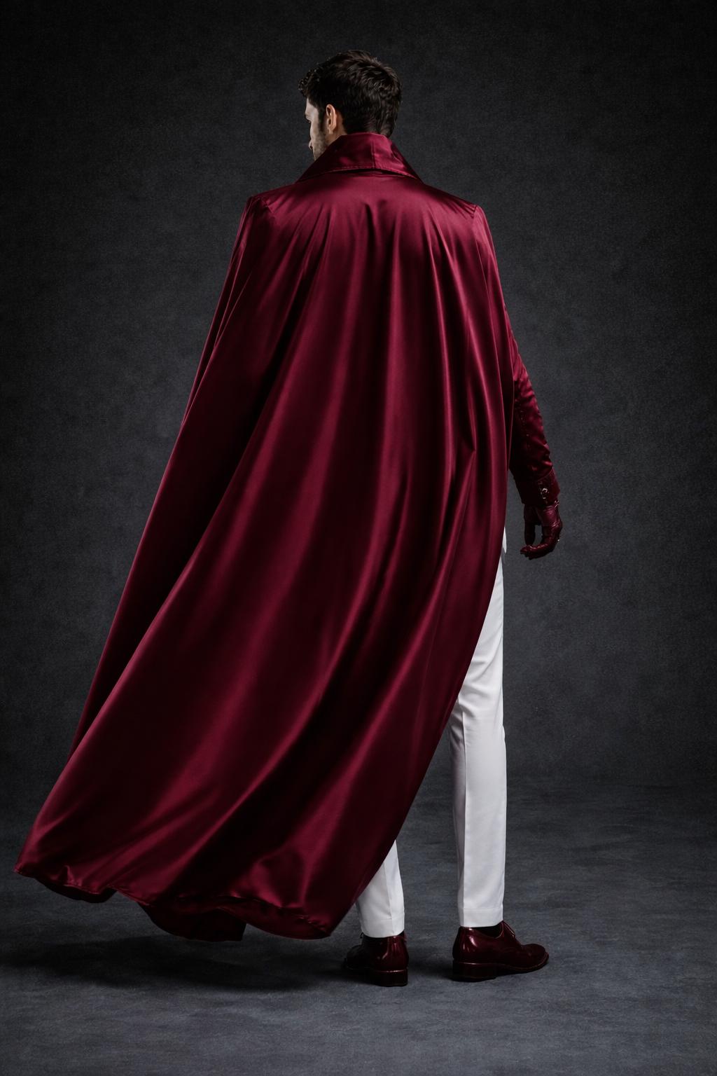 Vampire Formal Men’s Vampire Costume Cape Set – Burgundy Satin Cloak, Victorian Gothic ...