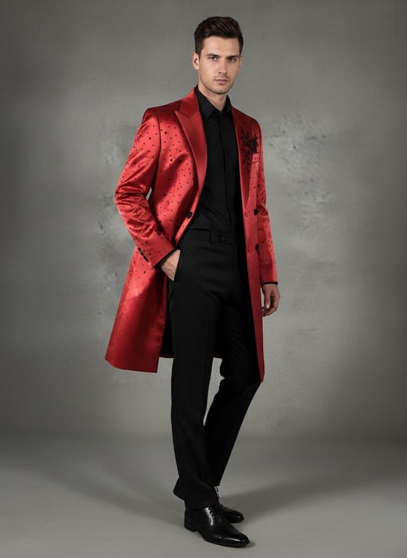 Overcoat Longline Blazer Men Luxury Men's Red Longline Blazer With