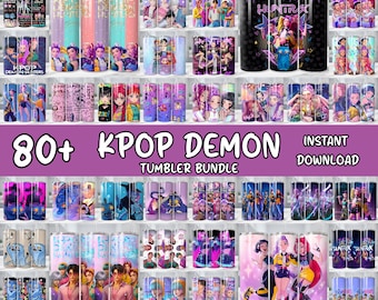 Paquete de vasos Huntrix de 20 oz con envoltorio PNG, vaso de Demon Hunters, regalo para fans de Huntrix, vaso delgado de Kpop, descarga instantánea