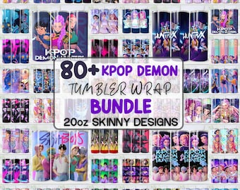 Paquete de vasos Huntrix de 20 oz con envoltorio PNG, vaso de Demon Hunters, regalo para fans de Huntrix, vaso delgado de Kpop