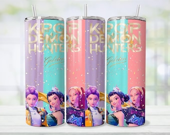 KPop Demon Hunter Tumbler Wrap | Derpy Anime 20oz Skinny Tumbler Sublimation PNG | Cute K-Pop Digital Cup Design Huntrix Tumbler Wrap