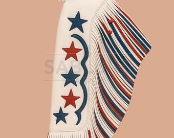 Handmade Patriotic Cowhide Leather Fringe Chaps: Red White Blue Rodeo Gear
