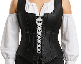 Handmade Cowhide Leather Corset Vest: Gothic Renaissance Lace-Up Top