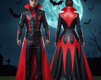 Vampierrok van rundleer – zwart-rood gotisch halloweenkostuum
