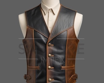 Men’s Western Leather Vest – Handmade Cowboy Waistcoat – Vintage Riding Style