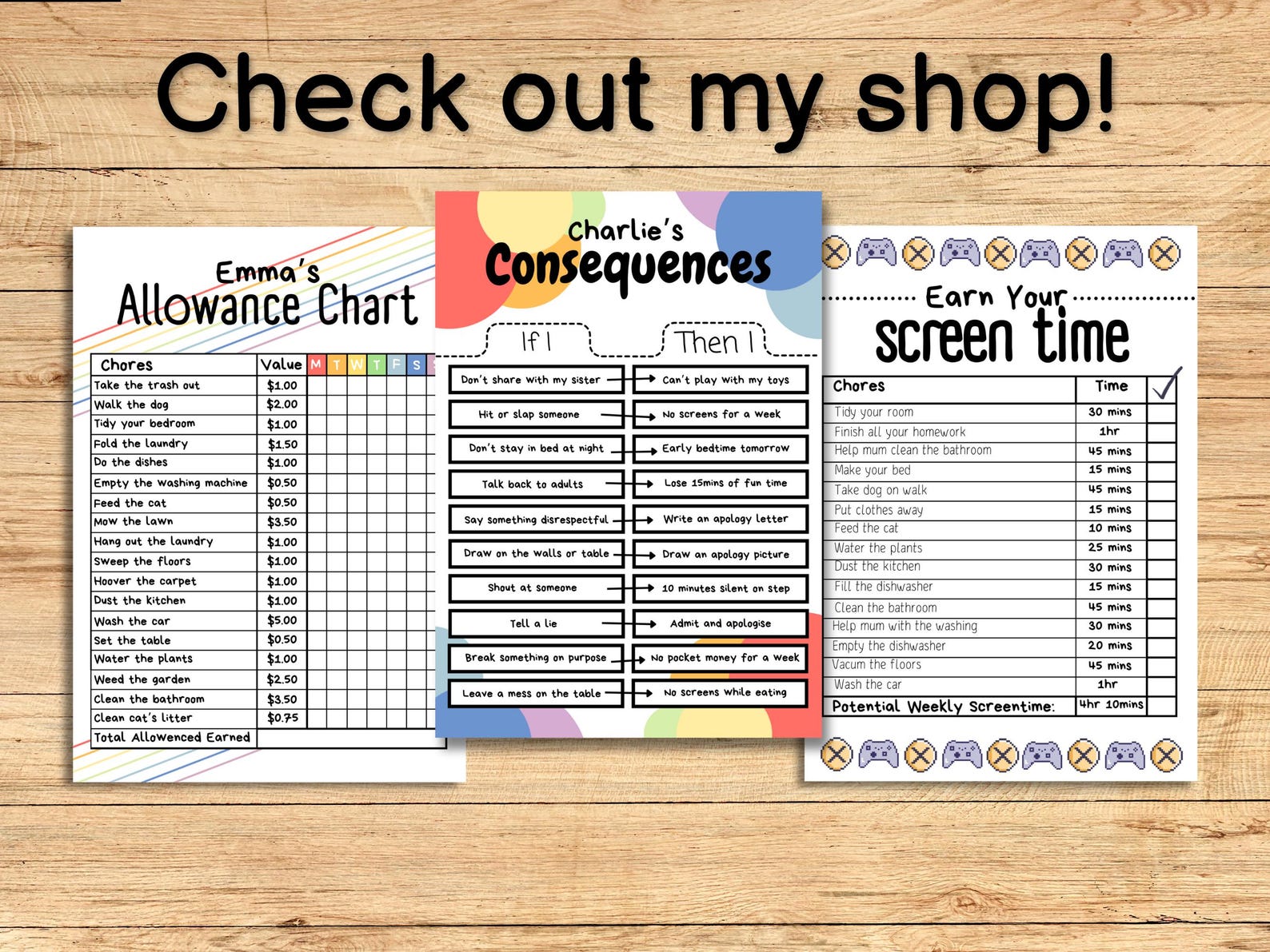 Digital Customizable Screen Time Reward Chart A4 US Letter Size Kids ...