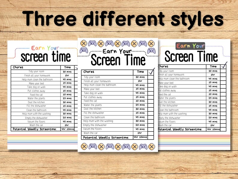 Digital Customizable Screen Time Reward Chart A4 US Letter Size Kids ...