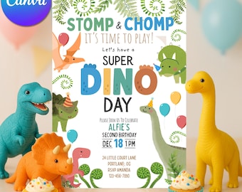 Invito di compleanno a tema dinosauro, personalizzabile, modificabile, modello di invito di compleanno a tema dinosauro, invito di compleanno a tema dinosauro per ragazzo, stampabile