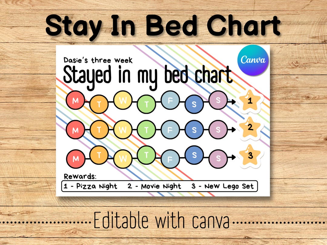 Customisable Stay in Bed Reward Chart A4 US Letter Printable Gender ...