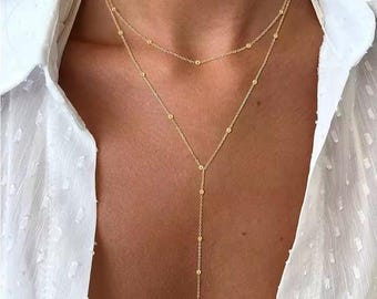 Collar tipo lariat, Elegancia dorada: delicada cadena en forma de Y, ¡estilo minimalista y chic! Fabricado en acero inoxidable chapado en oro.