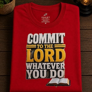 Commit to the Lord Whatever You Do Christian T-Shirt | Proverbs 16:3 Bible Verse Tee | Faith-Based Unisex Shirt | Christian Gift