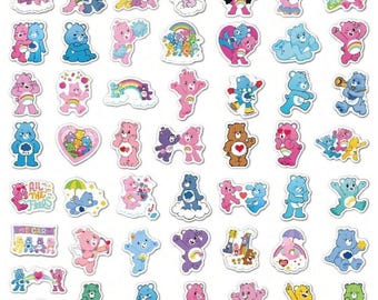 Cute Care Bears Sticker 50Pack | Cure cartoon bear vinyl decals | waterproof scrapbook, laptop, water bottle, party favor stickers
