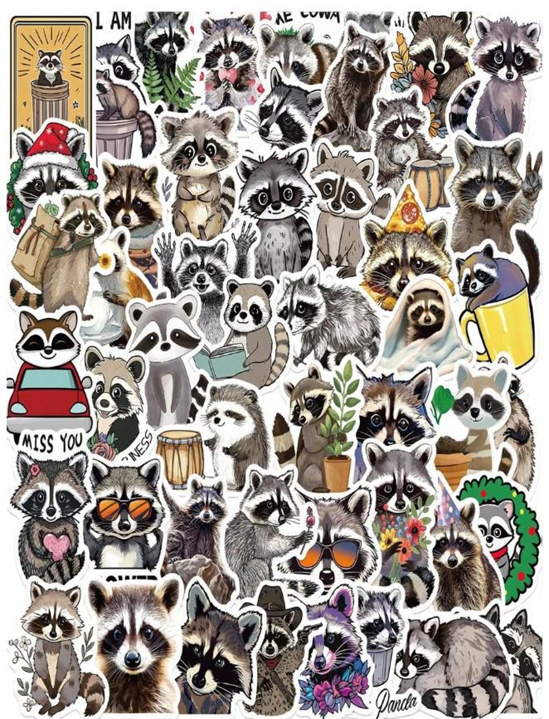 50PCS Cartoon Raccoon Stickers Pack | Cute Animal Vinyl Decals for ...