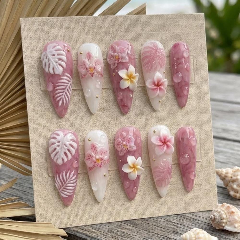 パーツアソート　to.nail.to様 Tropical Island Paradise Luxury Press on Nails | 3D Plumeria