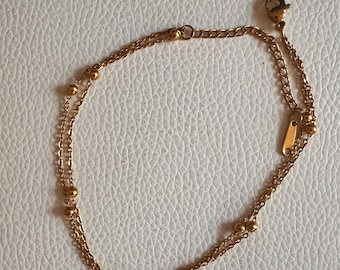 ゴールドメッキ ビーズ付き2連アンクレット エレガントなゴールドメッキビーズアンクレット（パール付き