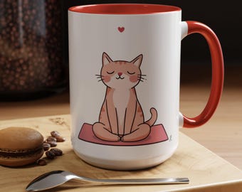 Taza de gato meditando / Taza de café decorativa de 11 o 15 oz