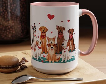 Taza para amantes de los perros / Taza con detalles de perros y corazones