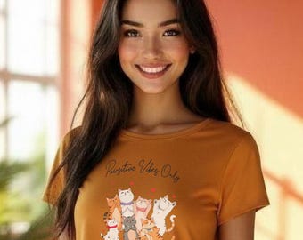 Top corto con estampado de gato Pawsitive Vibes / Camiseta gráfica para mujer