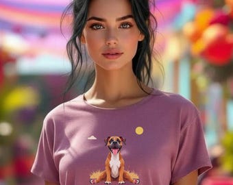 Top corto con ilustración de perro bóxer / camiseta gráfica
