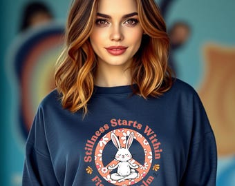 Sudadera de cuello redondo suave Mindful Bunny / La quietud empieza en el interior, encuentra tu calma