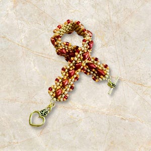 Exquisite Beaded Bracelet with Gold Heart Toggle Clasp | Sweetheart Christmas Bracelet | Red and Gold Bracelet | Unique Artisan Jewelry