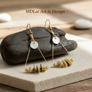 Handmade Gold Mother of Pearl Drop Earrings | Natural Shell Triangle Dangle Jewelry | Coastal Wedding Jewelry For Her | Sustainable