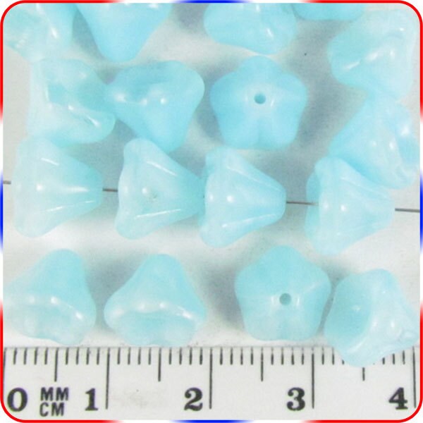 Bell Flower Beads 8mm x 10mm Czech Glass  - Blue and Crystal (24)