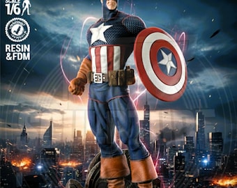 3D STL File Captain America Action Figure 1/6 Print Anime Comics Statue