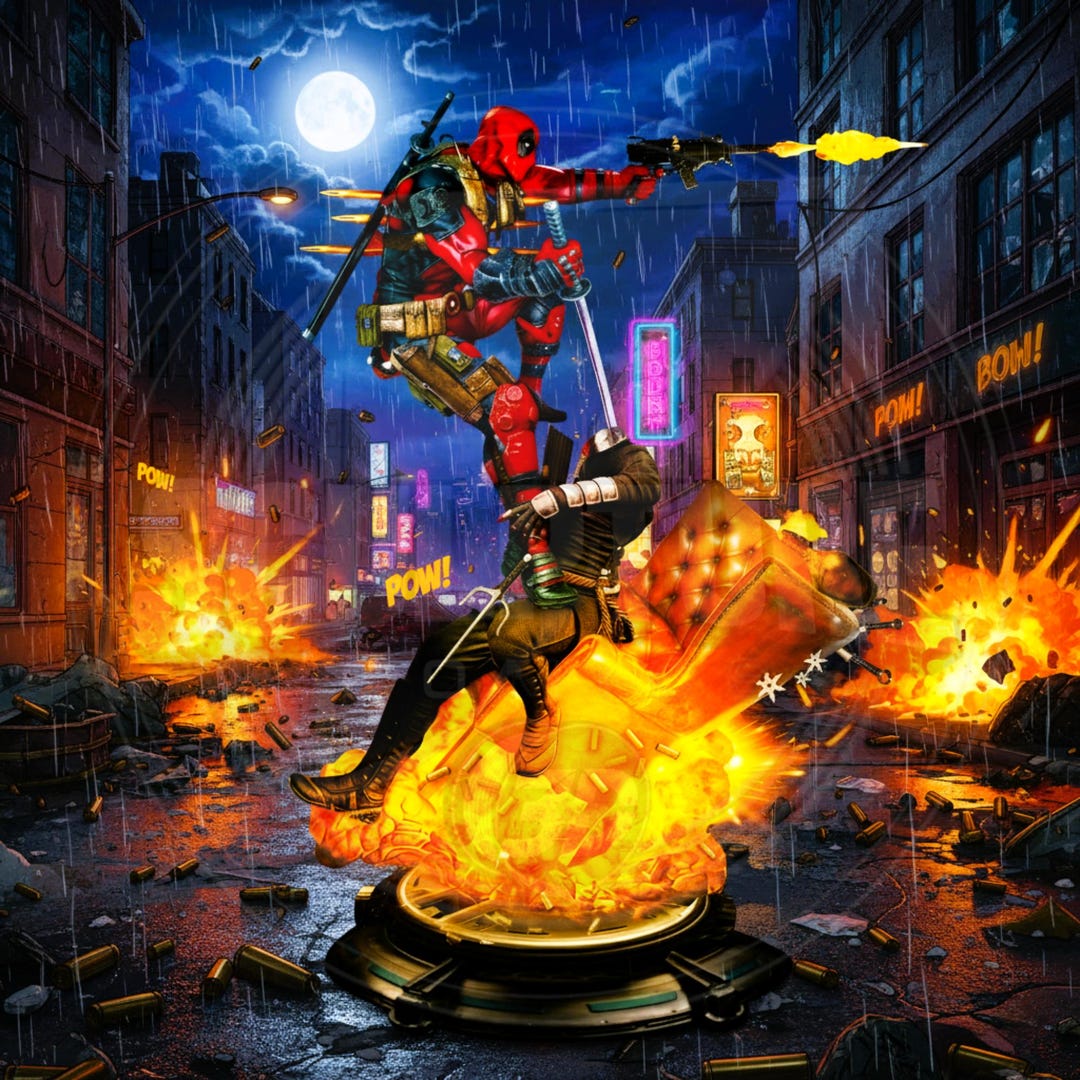 figurine Deadpool imprimé 3d hauteur de 60 cm peinture fait a la main
