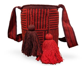 Red Handmade Colombian Bag - Artisanal Boho Crossbody – Wayuu Mochila
