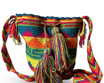 Handmade Colorful Bucket Bag - Colombian Mochila - Authentic Geometric Patterns