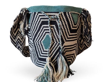 Authentic Wayuu Colombian Bag - Colorful Crochet Crossbody - Geometric Patterns - Handwoven Mochila