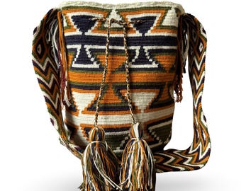 Ręcznie robiona torba Wayuu Bucket Bag – autentyczny geometryczny wzór – kolumbijski rzemieślnik Mochila – kolorowa torba na ramię